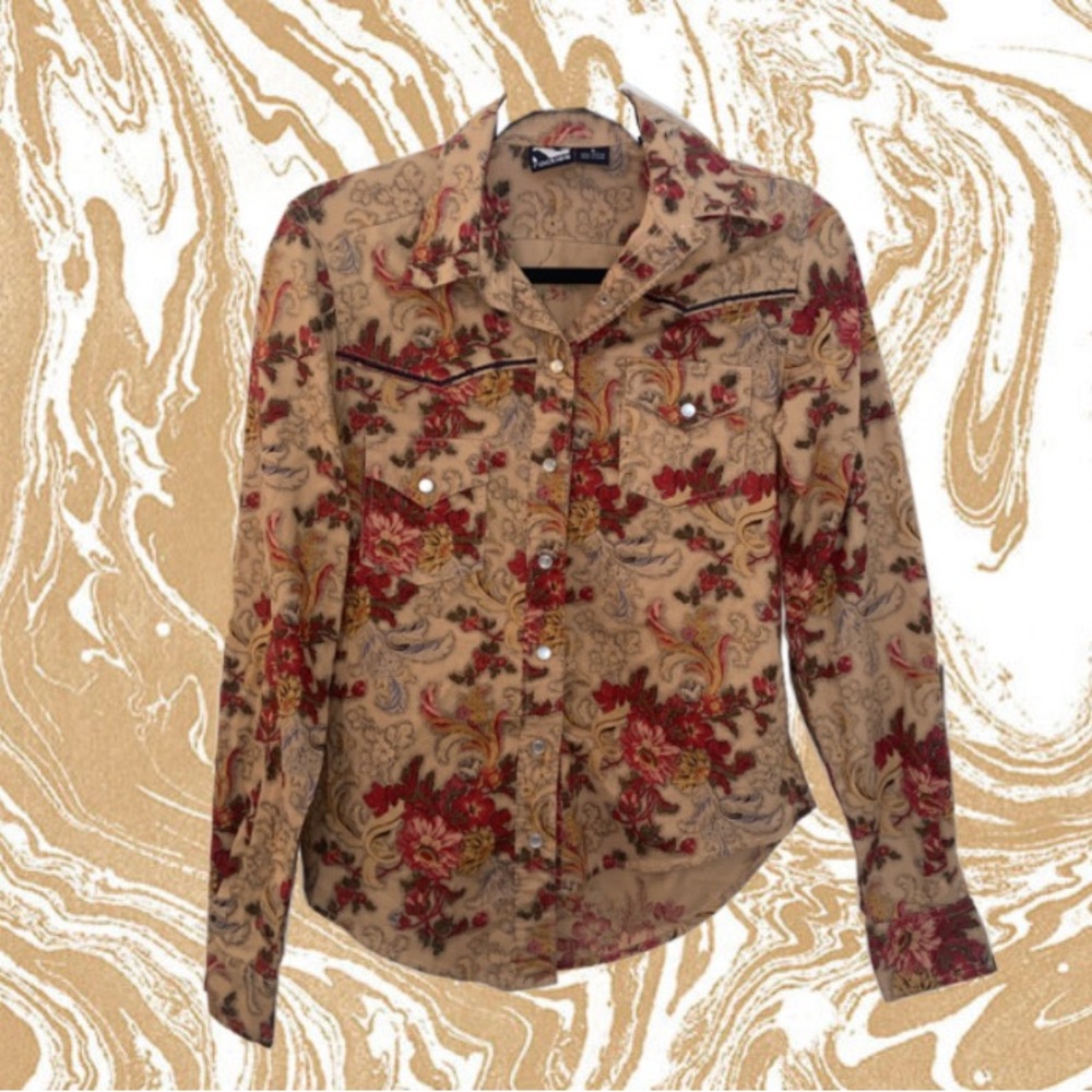 Vintage Floral Print Asymmetrical Long Sleeve Button Down